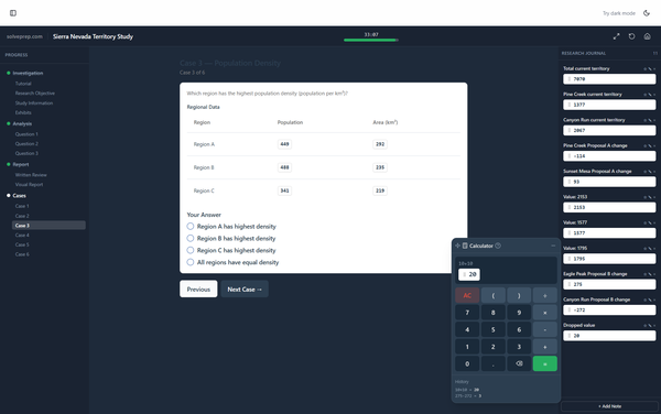 Red Rock — cases phase with built-in calculator